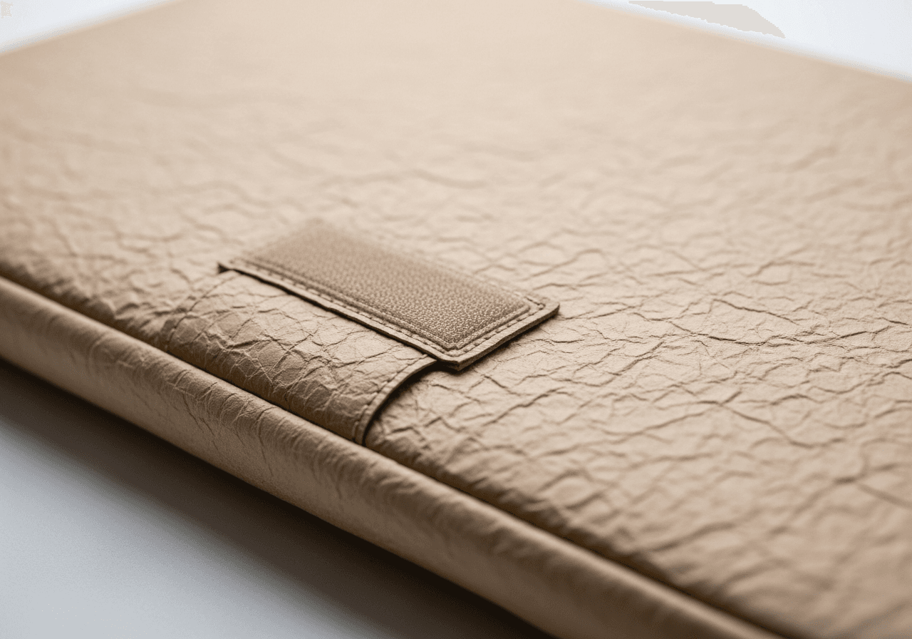 Close-up of Tyvek's paper-like texture and the velcro closure