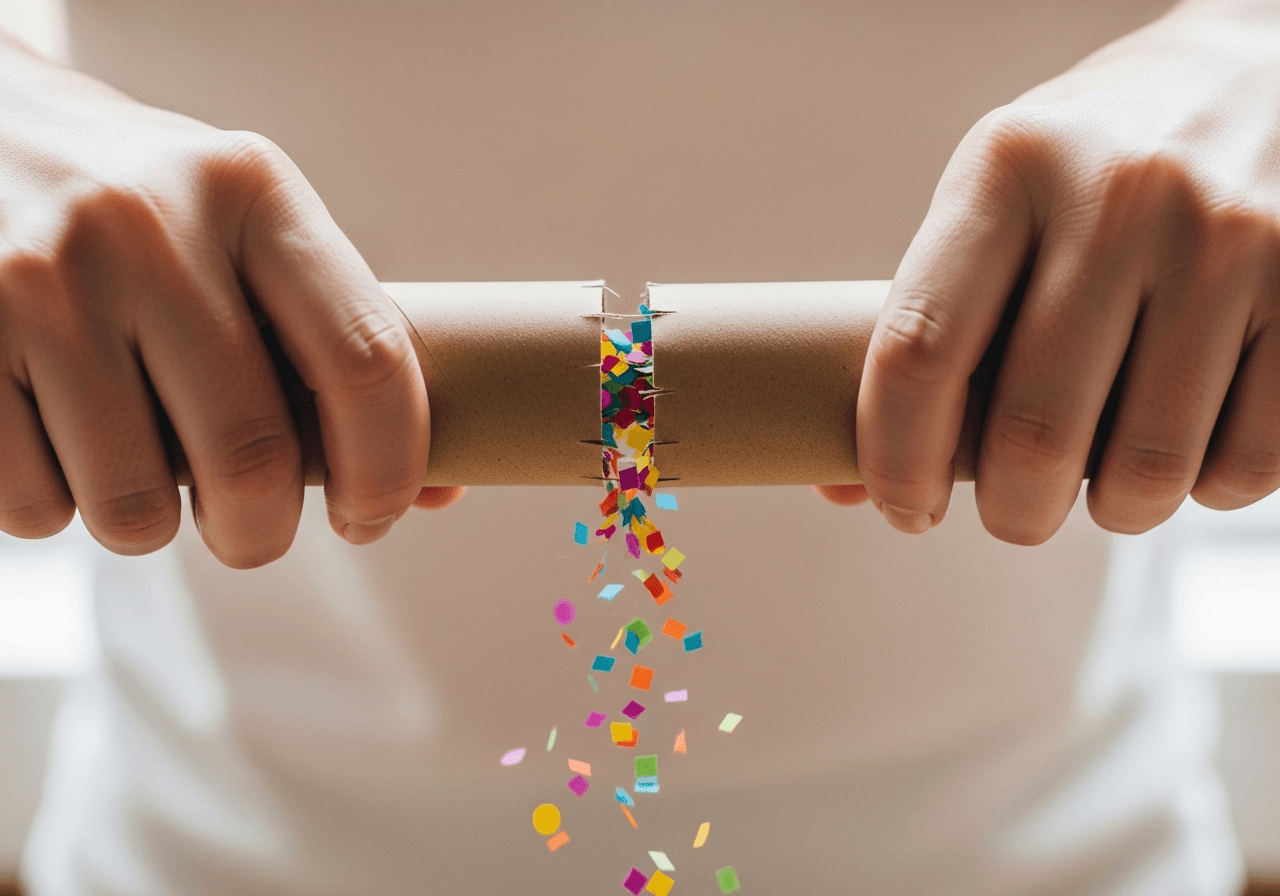 Two hands twisting open a confetti party cracker
