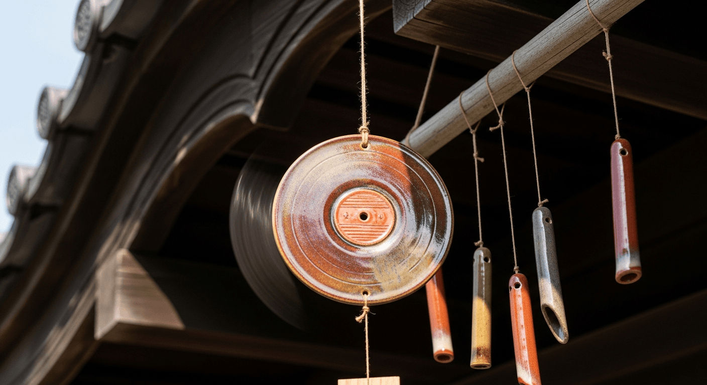 A Ceramic Wind Chime from Kyoto, Shaped Like a Spinning Record